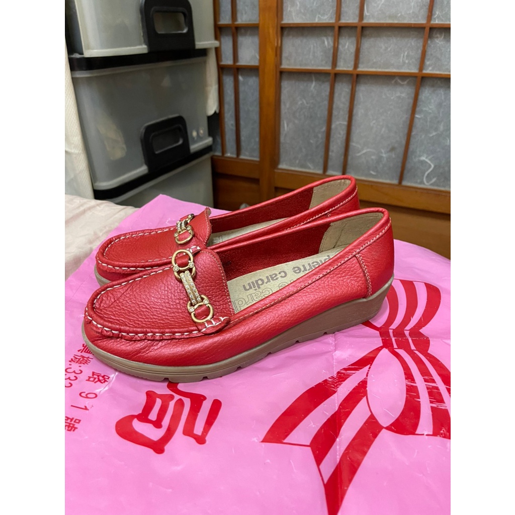 「 二手鞋 」 Pierre Cardin 女版皮革休閒鞋 39號（紅）鐵3