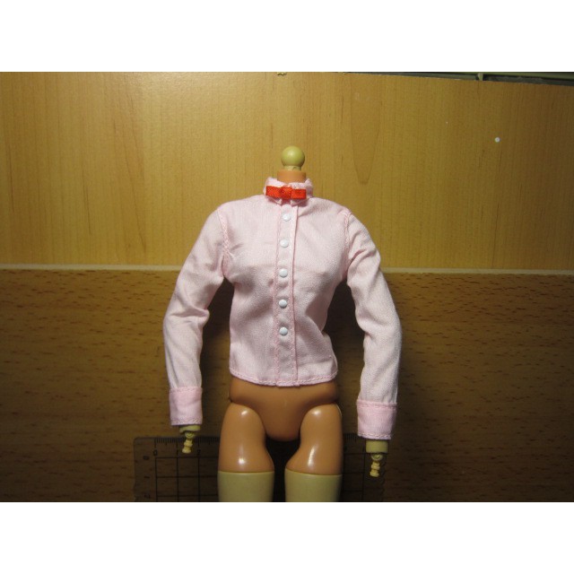 RJ2休閒部門 女服務生1/6紅領結粉紅色制服襯衫一件 mini模型