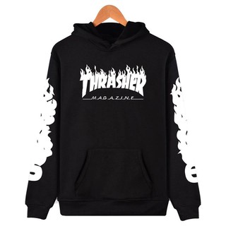 Thrasher 男女同款 棉質連帽衫 寬鬆連帽T 內刷毛連帽衛衣 情侶親子嘻哈上衣 大尺碼 4XL 1900C