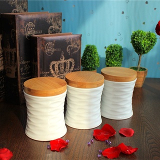 ☁☁包郵 zakka歐式高檔白瓷陶瓷竹木廚房調味罐雜糧儲物瓶罐三件套裝