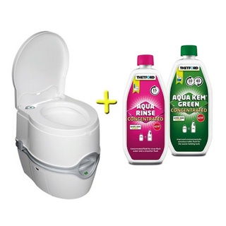 【海夫健康生活館】Porta Potti Excellence 豪華型 電動泵攜帶型沖水馬桶+清潔劑+分解劑