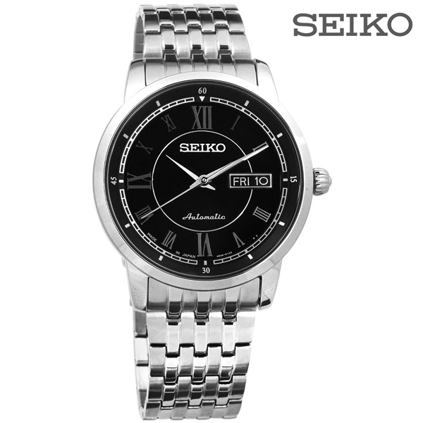 SEIKO 精工 / 機械上鍊羅馬不鏽鋼手錶 黑色 / 4R36-00Y0D / 39mm