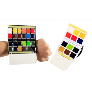 UMAE 奧瑪 攜帶式 手錶型 塊狀水彩盒 12色/24色