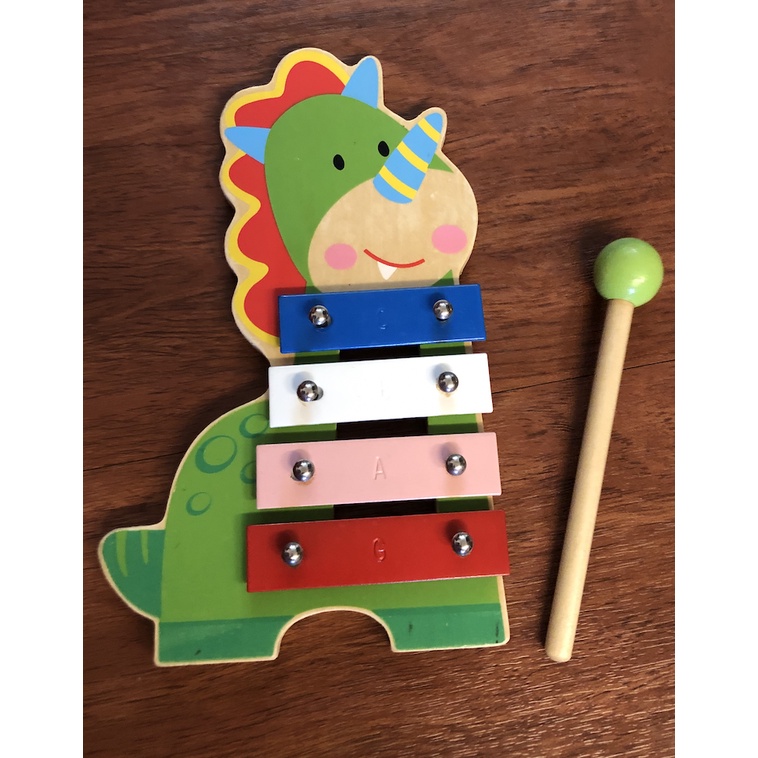 二手-八成新幼兒玩具 小恐龍木製敲琴玩具