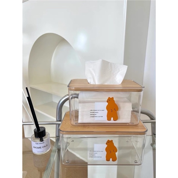韓風透明小熊可爱卡通簡約家用茶几桌面纸巾盒收纳盒抽纸盒大容量