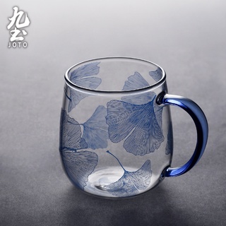 九土耐熱玻璃水杯帶把手家用牛奶杯清新早餐杯辦公室喝水杯子茶杯水杯花茶杯咖啡杯冷飲玻璃杯果汁杯餐廳飯店水杯cupr0571