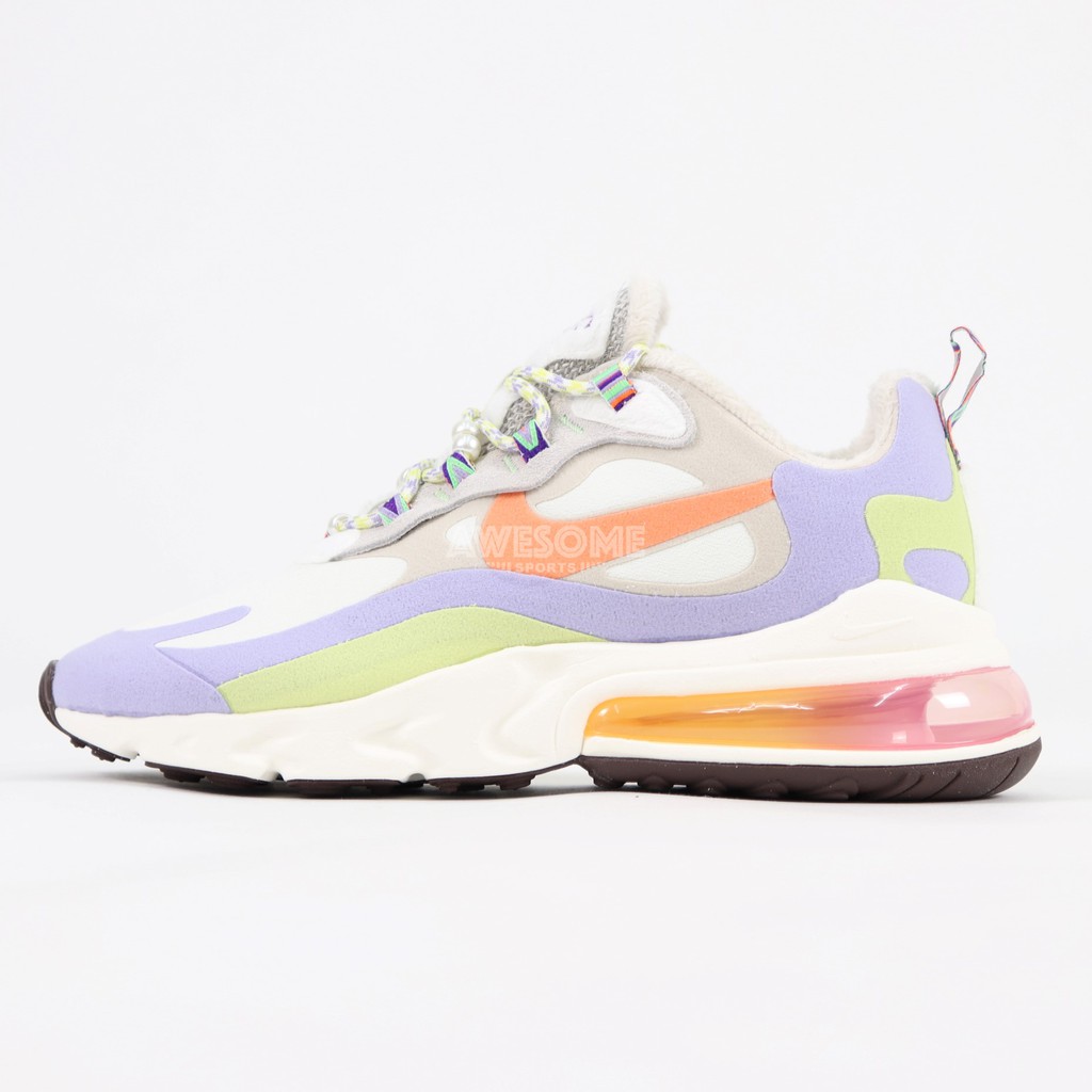 [歐鉉]NIKE W AIR MAX 270 REACT 米白粉紫 絨毛 珍珠 運動 休閒鞋 女鞋 DC3276-101