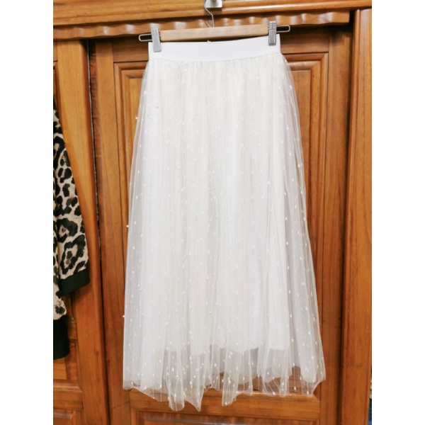 全新 現貨 M-L號 白色珍珠氣質蕾絲紗裙 長裙 轉賣 二手 大亨小傳