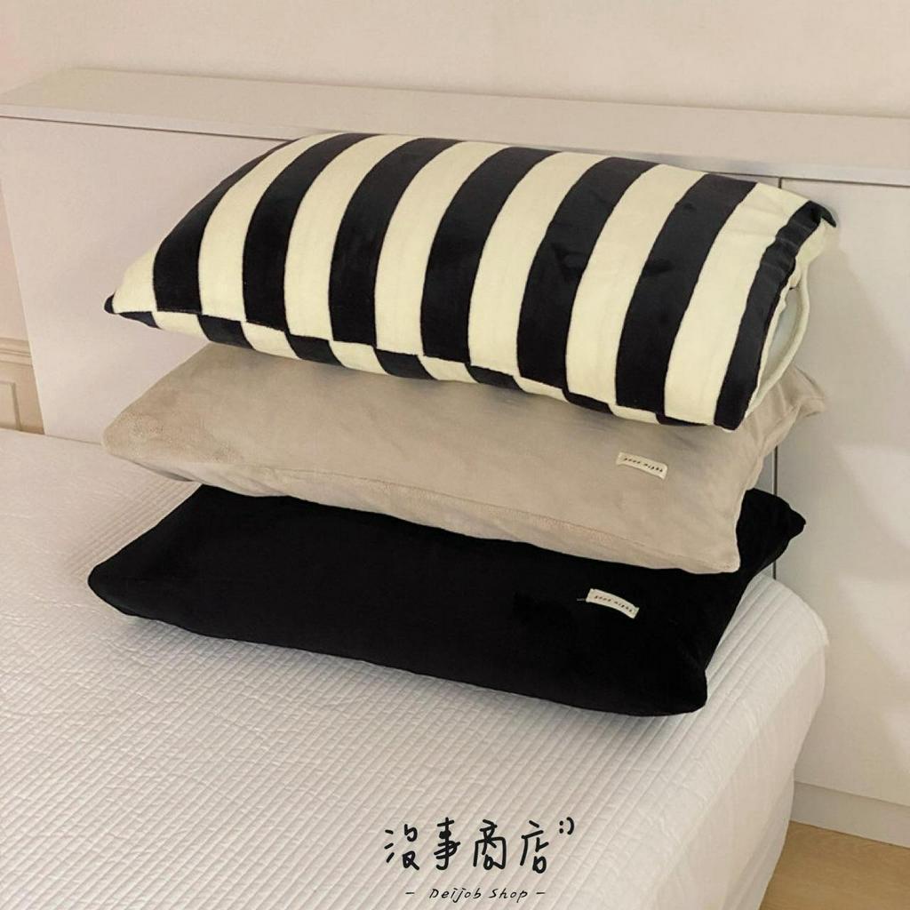 沒事商店/:)…牛奶絨枕頭套 條紋 素色 枕頭套 法蘭絨枕頭套 枕套 信封式枕套