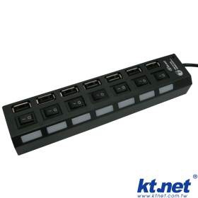 【528工兵】ktnet  藍極光 USB2.0 HUB集線器 - 黑  7埠+電源  KTHHUB2052BK-1