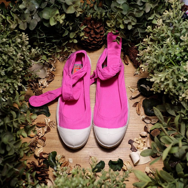 [ LIZcolor ] 全新法國Bensimon帆布鞋全面五折/Ballerina FLO系列/綁帶款粉紅色