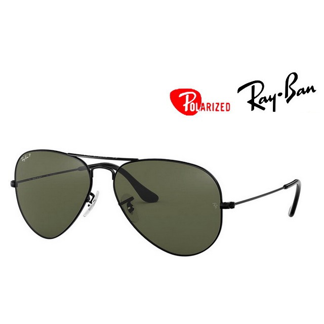 【珍愛眼鏡館】Ray Ban 雷朋 飛行員偏光太陽眼鏡 RB3025 002/58 58mm 黑框偏光墨綠鏡片 公司貨