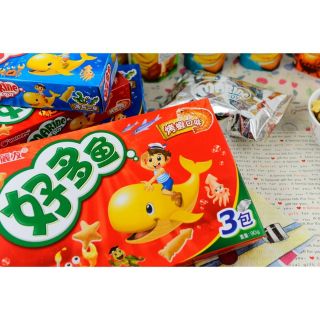 現貨喔！韓國好麗友ORION好多魚海洋造型餅乾，一盒三包入90克，海苔、烤蝦、烤雞