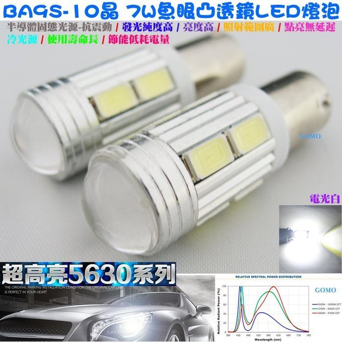 【BA9S-10晶 7W魚眼凸透鏡LED燈泡】汽車閱讀燈後車廂燈車側燈室內燈車頂燈機車霧燈轉向燈牌照燈小燈方向燈煞車燈用