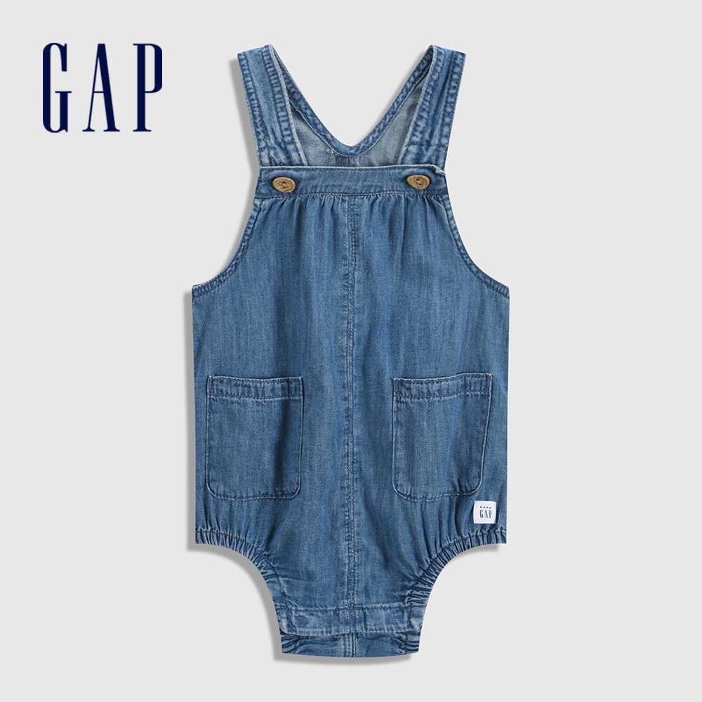 Gap 嬰兒裝 無袖吊帶牛仔包屁衣-深藍色(869429)