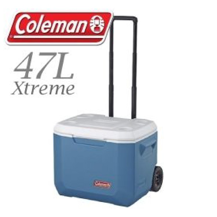 【Coleman 美國 47L Xtreme冷冽藍拖輪冰箱 】CM-3087JM000/行動冰箱/保冷/拉桿式/悠遊山水