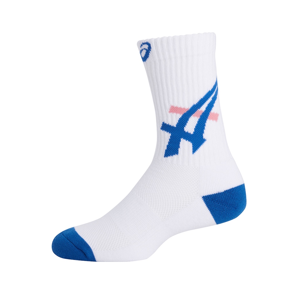 Asics 襪子 Logo 男女款 藍 單雙入 台灣製 籃球襪 排球襪 中筒襪 加厚底【ACS】3033B365102
