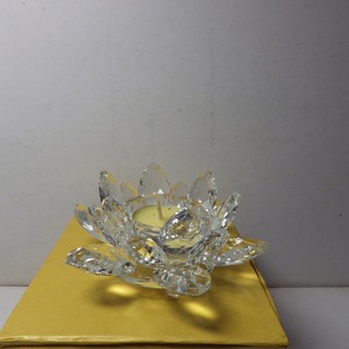 熱銷款9K水晶玻璃蓮花燭臺酥油燈擺件(透明白)