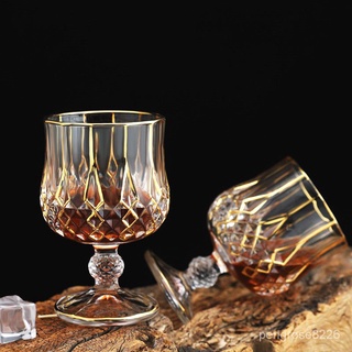 【優選精品】水晶洋酒杯威士忌玻璃杯子鑲金線高腳杯高檔紅酒杯家用白蘭地酒杯ins風韓國 7rOw