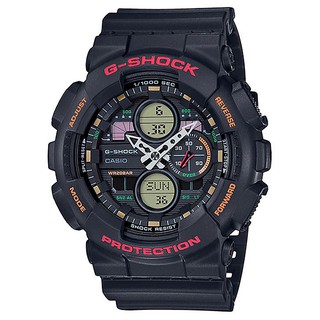 【CASIO】G-SHOCK 復古音響概念防磁大錶徑雙顯錶-黑X多彩(GA-140-1A4)