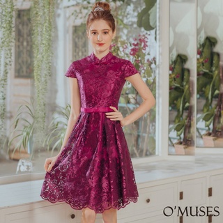 【OMUSES】蕾絲刺繡紫色旗袍短禮服18-1940