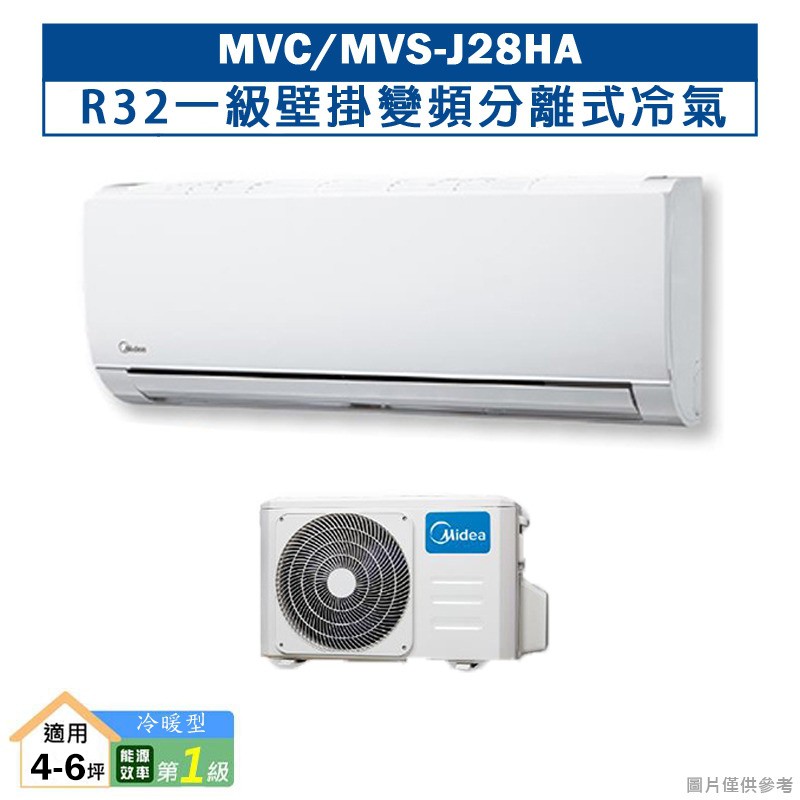 MIDEA美的MVC-J28HA/MVS-J28HAR32一級壁掛變頻分離式冷氣(冷暖型)(含標準安裝) 大型配送