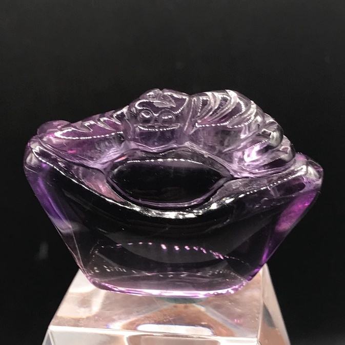 精美紫水晶福(蝠)在眼錢雕件 紫水晶元寶擺件 晶體清透 色澤濃郁 附訂製盒