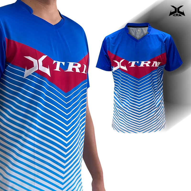 XTRM極限 藍色幾何 吸溼排汗運動休閒短袖上衣 XAD-H045