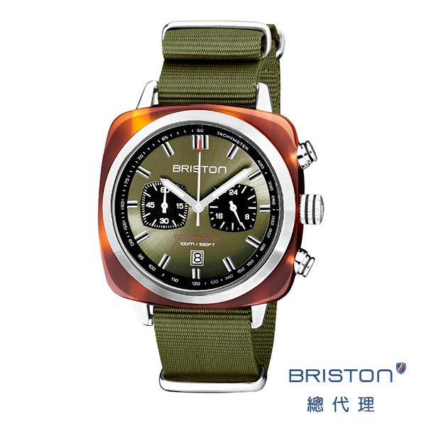 BRISTON SPORT 熊貓錶 橄欖綠 折射光感 玳瑁琥珀框 百搭實用 女錶 手錶 男錶 7093