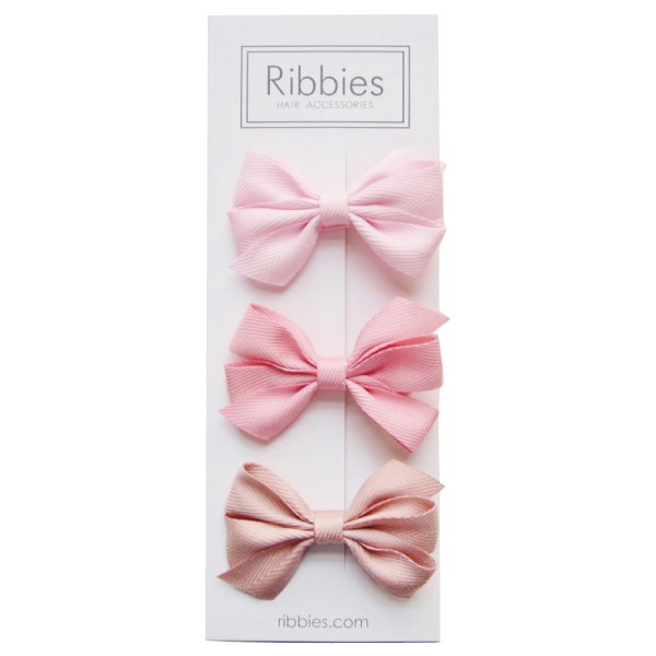 英國 Ribbies 三層中蝴蝶結|髮飾|髮夾3入組-粉色系列【麗兒采家】