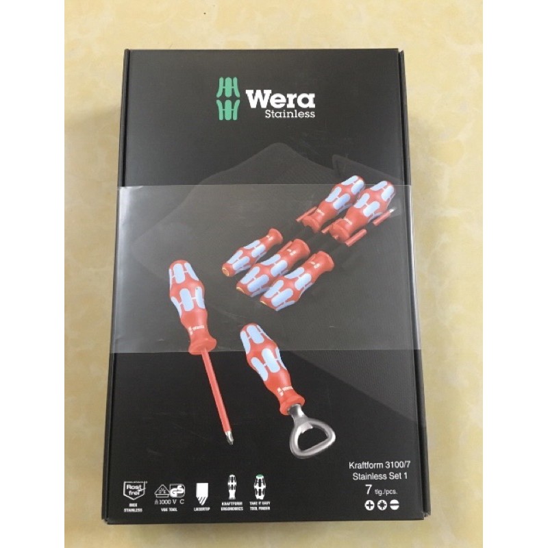 wera  kraftform 3100/7   Set1 絕緣不鏽鋼怪牙起子+ 開罐器 7件組