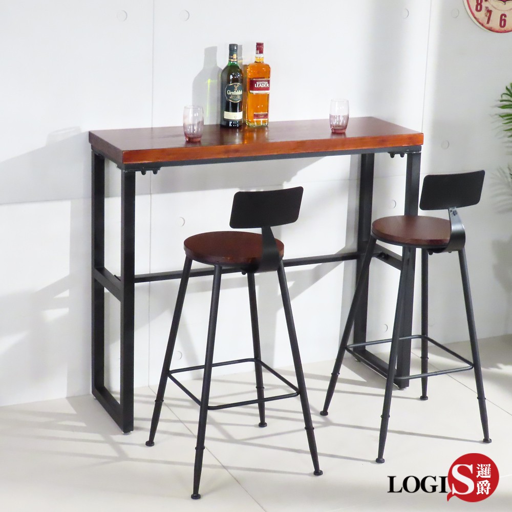 LOGIS 美式實木鐵藝高腳桌 工業風吧檯桌 吧台桌 星巴克桌 展示桌 藝術品 靠牆桌 長條桌 小吧檯 SQ121