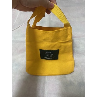 韓國黃色帆布包字母水桶包帆布袋 復古零錢袋斜挎包肩背斜背側背