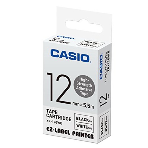 【CASIO】標籤機專用特殊色帶-12mm高黏性材質白底黑字(XR-12GWE)