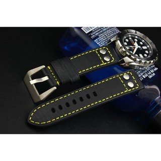 20mm 22mm直身黑色真皮錶帶Hamilton 的新衣軍錶飛行風格鉚釘~黃