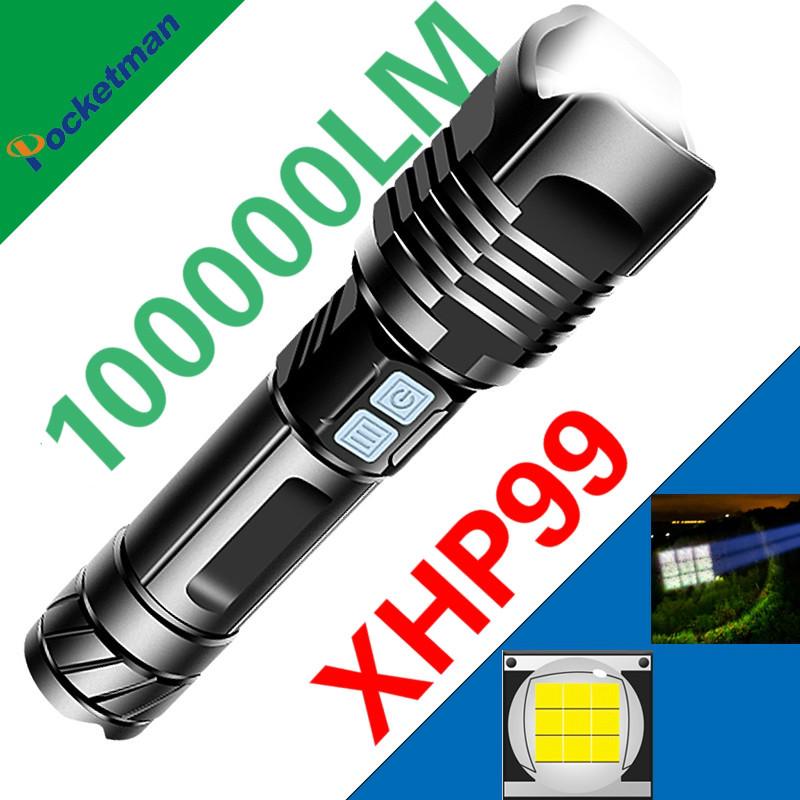 高亮度的9核XHP99 LED手電筒雙開關伸縮變焦USB可充電手電筒戰術閃光燈帶26650電池