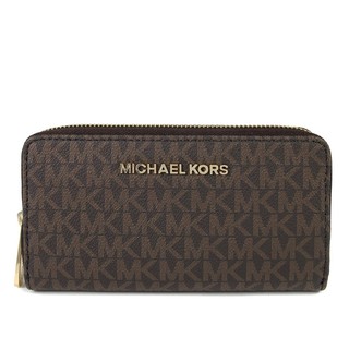 全新正品MICHAEL KORS Jet Set Item 金字Logo滿版MK拉鍊中夾(咖啡色)