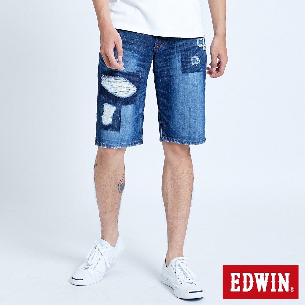 EDWIN 破壞五袋牛仔短褲(中古藍)-男款