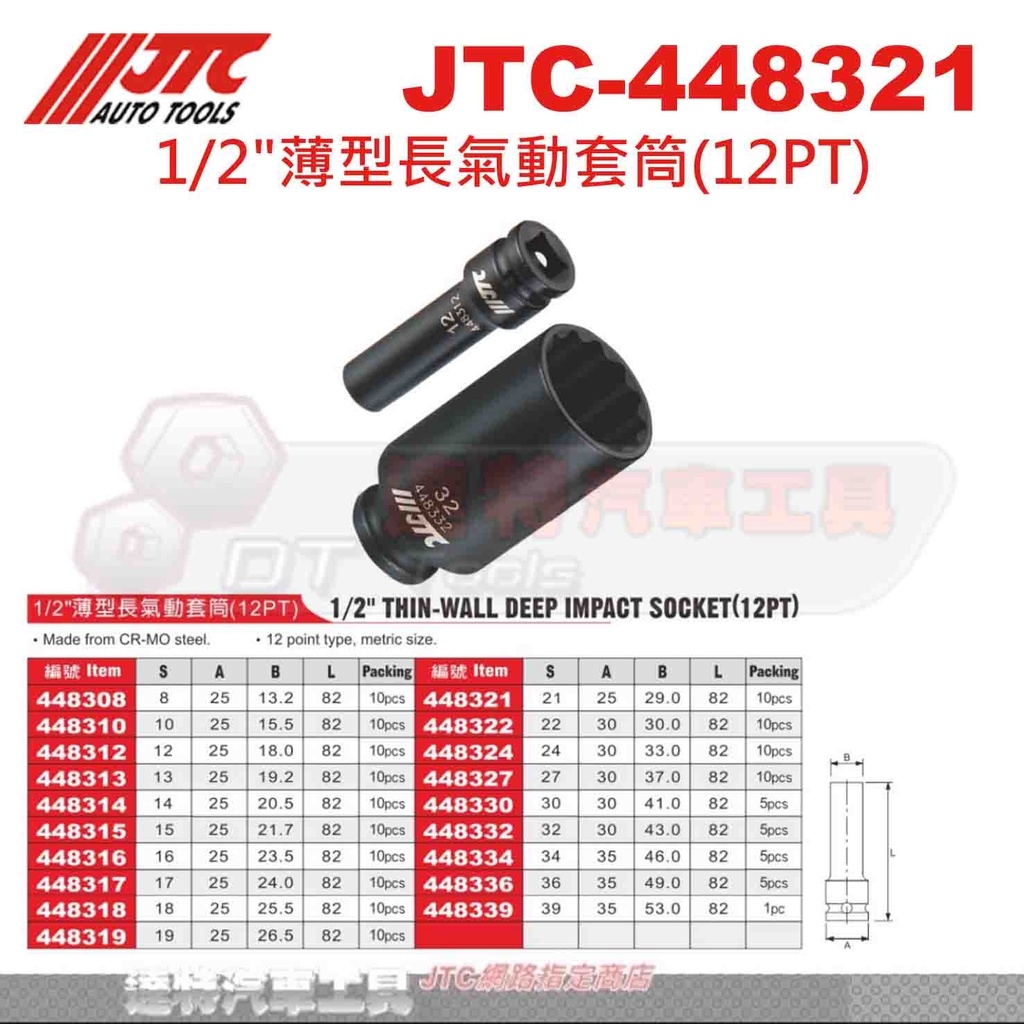 JTC-448321 1/2"薄型長氣動套筒12PT 4分12角 448322 448324 448327 448330