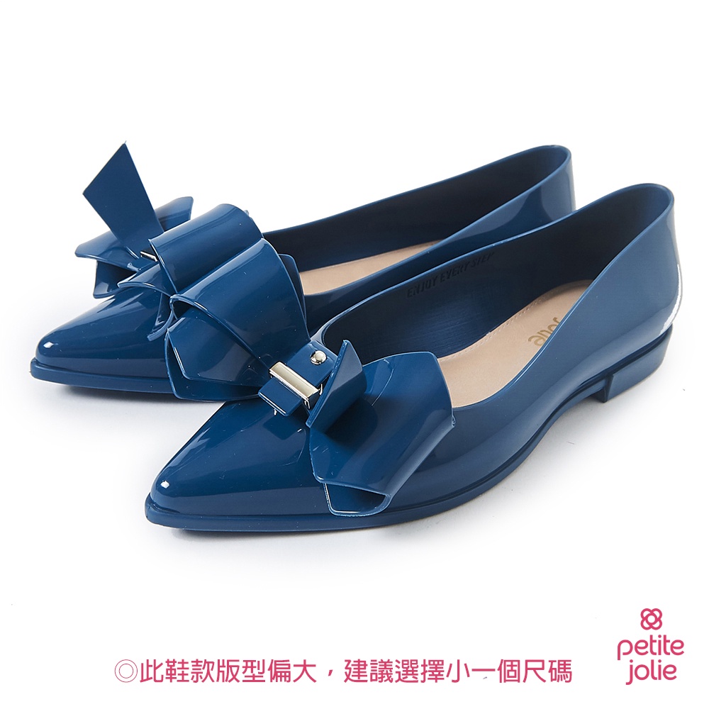 Petite Jolie-立體蝴蝶結尖頭娃娃鞋-湛藍