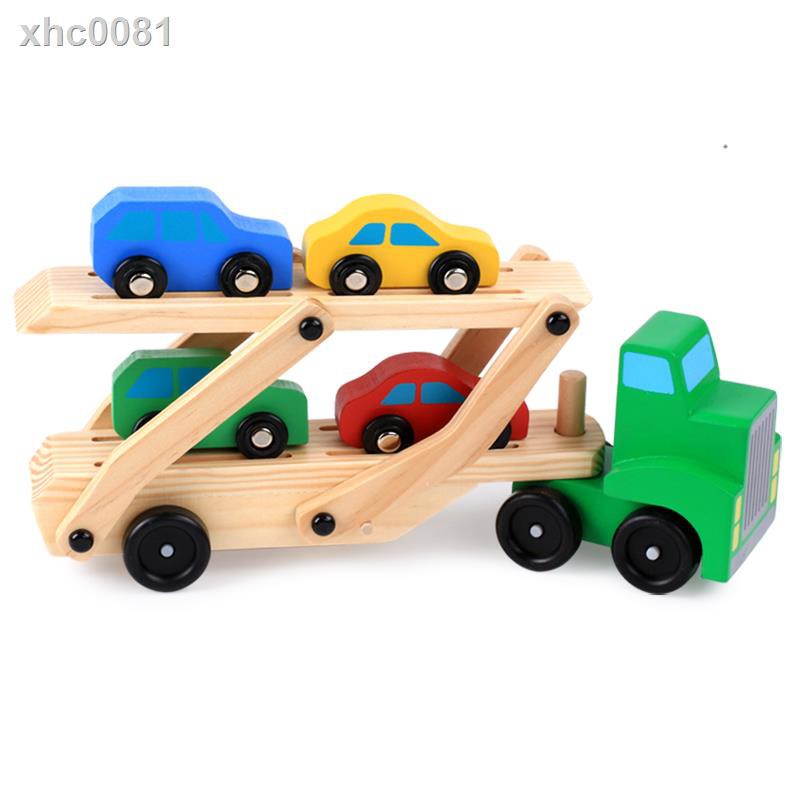 【現貨免運】►℡❖木質雙層運載車模型木制老爺汽車送小男孩兒童木頭車玩具車模擺件