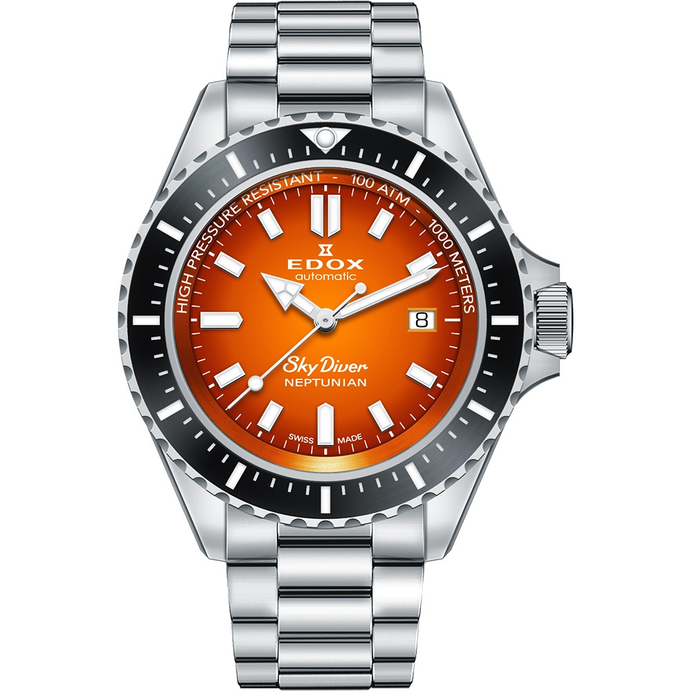 【高雄時光鐘錶公司】EDOX 伊度 SkyDiver 海神波賽頓 1000米潛水機械錶 E80120.3NM.ODN 錶