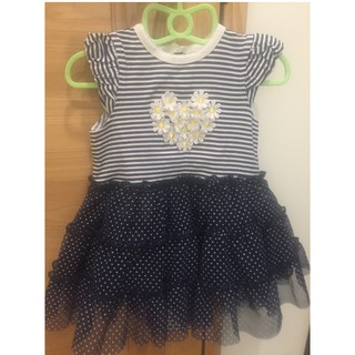 【二手】Baby Gap嬰幼兒夏季荷葉邊無袖愛心包屁衣洋裝 條紋黑白點點可愛蓬蓬紗裙 小禮服