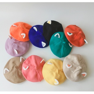 『現貨』爆款貓耳造型寶寶帽子秋冬韓版貓耳朵純色嬰童毛線帽針織帽兒童貝雷帽