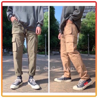 【DCCSHOP】韓國🇰🇷多口袋抽繩工裝褲 工作褲 軍裝褲 長褲 立體多口袋 休閒褲 卡其 軍綠 黑色 情侶 男
