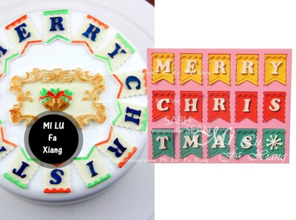 麋路花巷☆聖誕同系列英文字母旗子翻糖壓模。適用蛋糕模具巧克力模黏土模果凍模