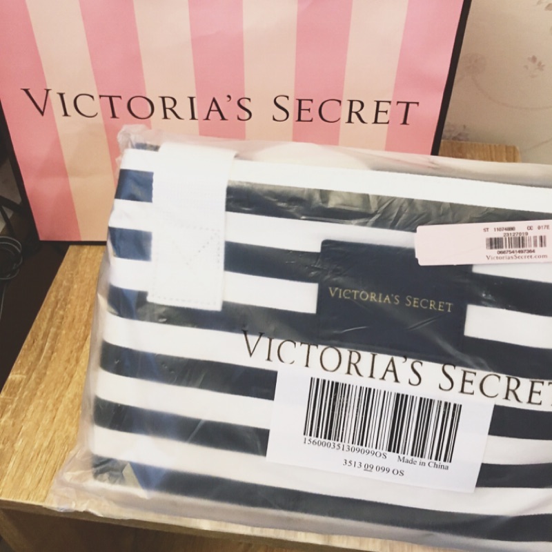 victoria's secret 維多利亞的秘密 全新 海外限定 美式帆布大包包 條紋 海灘包 旅行袋 可議價