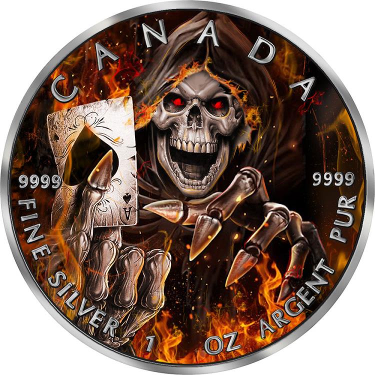 預購(價格3800) - 2022加拿大-楓葉-鍍黑釕-末日死神版 V-1盎司銀幣