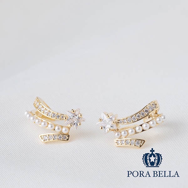 <Porabella>925銀針流星五角星鋯石珍珠耳環 Stars Pearl Earrings