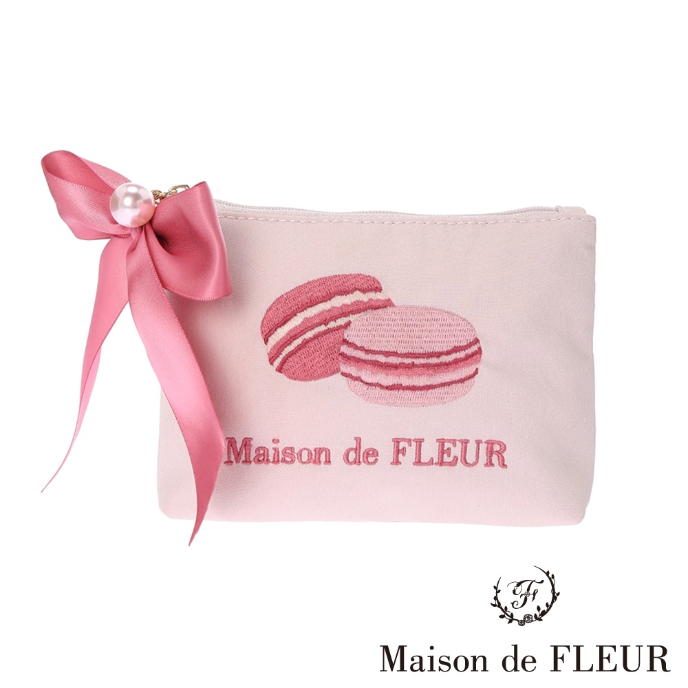 Maison de FLEUR PINK MANIA馬卡龍刺繡緞帶手拿包(8A21FJJ0600)